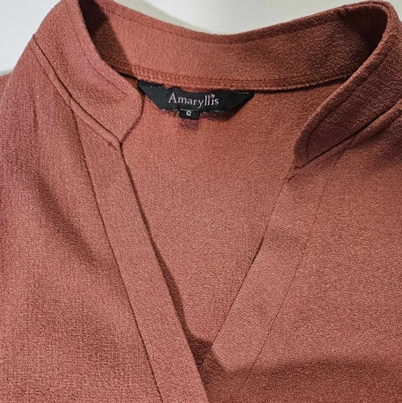 AMARYLLIS Women's V Neck Sleeveless Blouse High Collar Rose Gold Color‎ SMALL - Picture 4 of 7